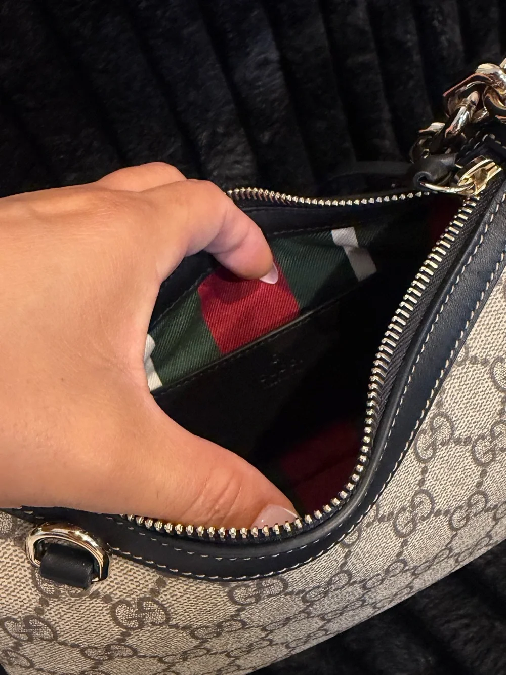 Gucci Beige GG Canvas Shoulder Bag with Gold Chain Trim